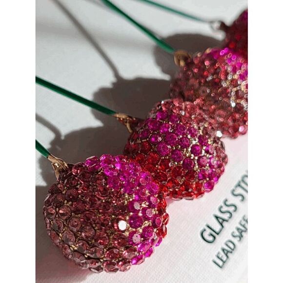 🍒 PIPER K Cherry Glass Stones Nickel Free Drop Statement Earrings NEW IN BOX - Picture 13 of 14